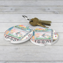 Load image into Gallery viewer, Unique cowgirl pattern ceramic coaster, keeps cup holders dry and adds a Western touch to your vehicle.