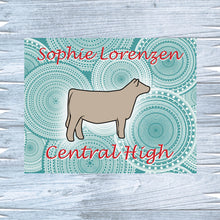 Load image into Gallery viewer, Enhance your show pen with a custom metal sign for heifers or steers. Each sign, crafted with care on Lorenzen Farm in Oklahoma, features durable metal construction and unique designs that won't fade over time.