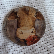 Load image into Gallery viewer, Round translucent decorative ornament featuring a bold cow design on a textured white background.