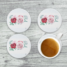 Load image into Gallery viewer, Floral drink coaster with classic rose design printed on ceramic, adding charm to any room.
