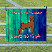 Load image into Gallery viewer, Elevate your livestock show with a personalized metal sign for goats. Offered in three sizes, these top-quality signs from Lorenzen Farm Art make ideal gifts for youth show participants, ensuring each exhibit stands out beautifully.