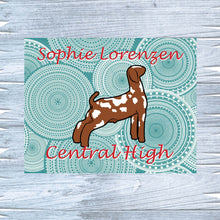 Load image into Gallery viewer, Elevate your livestock show with a personalized metal sign for goats. Offered in three sizes, these top-quality signs from Lorenzen Farm Art make ideal gifts for youth show participants, ensuring each exhibit stands out beautifully.