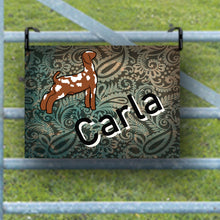 Load image into Gallery viewer, Add a personal touch to your goat's show pen with our custom metal nameplate! Each sign can be personalized with your goat's name and features a variety of fonts and goat types. This makes a fantastic gift for youth show participants. If you don’t see a design you love, feel free to reach out for assistance in creating the perfect sign for your show goat!