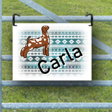 Load image into Gallery viewer, Make your goat stand out at shows with our personalized metal name sign! Each sign is customizable, allowing you to add your goat's name and choose from various fonts and goat types. This unique accessory is perfect for youth show participants. If you have a specific design in mind that you don’t see, just message us for assistance!