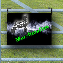Load image into Gallery viewer, Show off your goat in style with our custom metal nameplate! Each personalized sign can feature your goat's name and comes in a variety of fonts and goat designs. It's a wonderful gift for young showmen and women. Don’t see what you’re looking for? Contact us, and we’ll help you create the ideal sign for your goat's show pen!