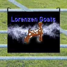 Load image into Gallery viewer, Personalized metal show sign for your goat. Customize with your name, school name, or animal's name. Perfect gift for youth show person. Accessorize with different fonts and types of goat.