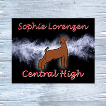 Load image into Gallery viewer, Metal sign with customizable text for show goats. Perfect gift for youth show person. Can be accessorized with different fonts and goat types. Made in USA