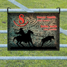 Load image into Gallery viewer, Personalized Horse Stall Metal Sign Paisley Background