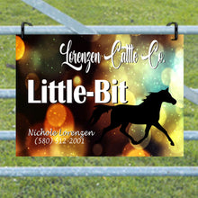 Load image into Gallery viewer, Personalized Horse Stall Metal Sign Sparkle Background