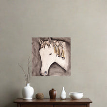 Load image into Gallery viewer, Original watercolor painting of a horse head by Lorenzen Art, depicting the graceful beauty of a horse in intricate detail. Hand-painted at Lorenzen Farm in Oklahoma, this artwork exudes rural charm and craftsmanship. Perfect for gifting on birthdays, holidays, or special occasions, it adds rustic elegance to any space.