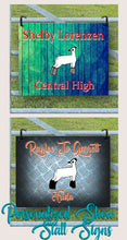 Load image into Gallery viewer, Metal sign with customizable text for show lamb. Perfect gift for youth show person. Can be accessorized with different fonts and sheep types.