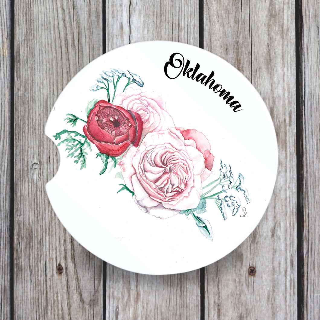 Custom rose watercolor car coaster with personalized text