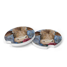 Load image into Gallery viewer, Lorenzen Farm Animal Style Car Coaster - a unique accessory for your vehicle! Made with love in Oklahoma, these small-batch ceramic coasters feature vibrant watercolor farm designs. They soak up excess water and prevent condensation from dripping, keeping your car and clothing dry. To clean, simply remove using the finger notch, rinse, and brush with water. These nonfading coasters make a perfect gift for any occasion, treat yourself or surprise your loved ones!
