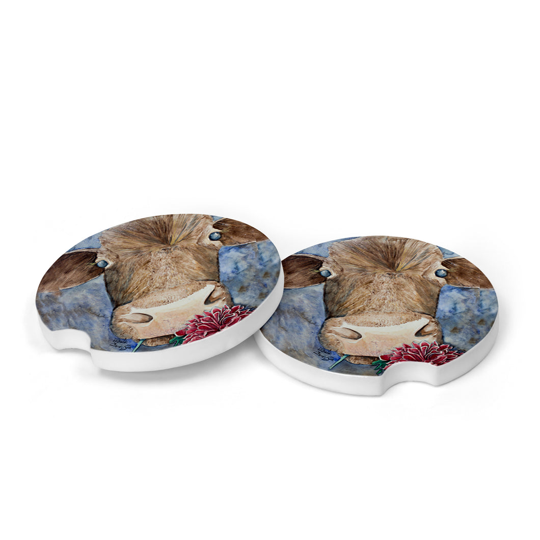 Lorenzen Farm Animal Style Car Coaster - a unique accessory for your vehicle! Made with love in Oklahoma, these small-batch ceramic coasters feature vibrant watercolor farm designs. They soak up excess water and prevent condensation from dripping, keeping your car and clothing dry. To clean, simply remove using the finger notch, rinse, and brush with water. These nonfading coasters make a perfect gift for any occasion, treat yourself or surprise your loved ones!