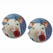 Load image into Gallery viewer, Colorful pig and flower design car coaster, made with absorbent ceramic material. Handmade and perfect for keeping your vehicle clean and dry
