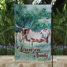 Load image into Gallery viewer, Custom Longhorn Cow Garden Yard Flag, Personalized Welcome Garden Flag, Double Sided Large 12 x 18
