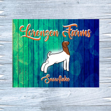 Load image into Gallery viewer, Enhance your show pen with a custom metal sign for goats. Crafted with care at Lorenzen Farm in Oklahoma, each sign features durable metal construction and enduring designs that resist fading over time.
