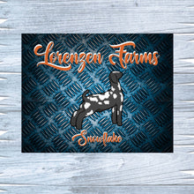 Load image into Gallery viewer, Elevate your livestock show with a personalized metal sign for goats. Offered in three sizes, these top-quality signs from Lorenzen Farm Art make ideal gifts for youth show participants, ensuring each exhibit stands out beautifully.
