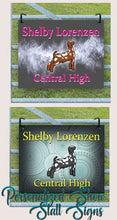 Load image into Gallery viewer, Custom Show Goat Sign, Personalized Stall Sign Blue Green Fence Background
