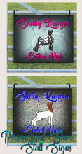 Load image into Gallery viewer, Custom Show Goat Sign, Personalized Stall Sign Blue Green Fence Background
