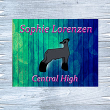 Load image into Gallery viewer, heep livestock show signs Lamb livestock show signs Youth exhibitor barn signs Youth exhibitor pen signs Custom metal designs Handcrafted livestock show signs Personalized barn signs Customizable sheep signs Custom lamb signs Lorenzen Farm Art
