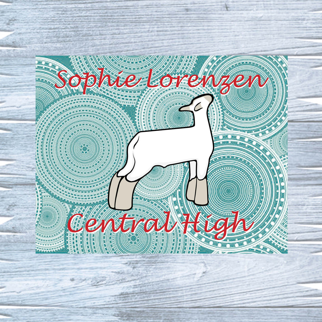 Show Lamb Metal Sign with Circle Background, Personalized Sheep Stall Sign