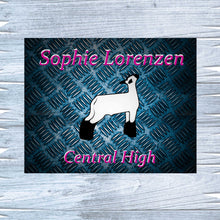 Load image into Gallery viewer, Show Lamb Metal Sign with Metal Background, Personalized Sheep Stall Sign
