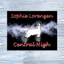 Load image into Gallery viewer, Show Lamb Metal Sign with Smoke Background, Personalized Sheep Stall Sign
