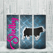 Load image into Gallery viewer, Skinny tumbler with custom animal design. Each tumbler is individually crafted with love on Lorenzen Farm. Ideal gift for show participants and teachers.
