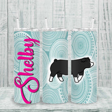 Load image into Gallery viewer, High-quality insulated show cup with custom name personalization. Perfect for kids and animal enthusiasts. 20-ounce skinny tumbler with durable metal design.
