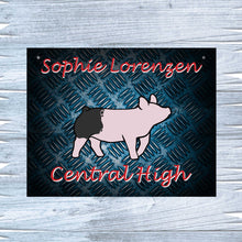 Load image into Gallery viewer, Show Pig Livestock Custom Sign with Metal Texture Background
