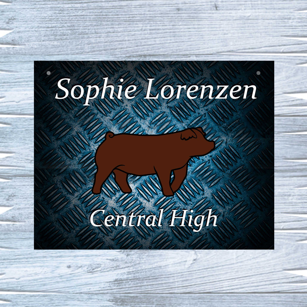 Show Pig Livestock Custom Sign with Metal Texture Background