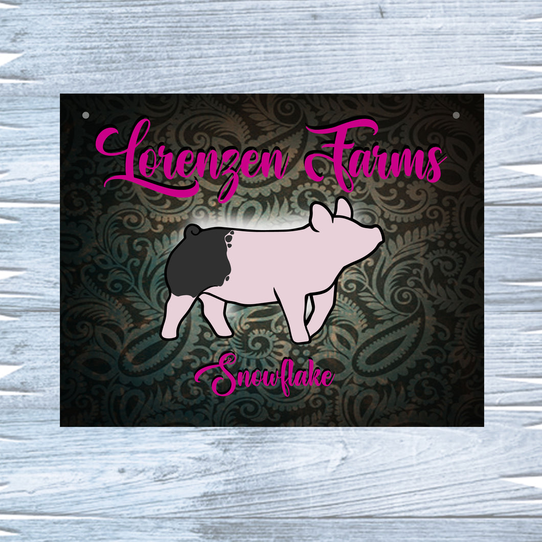 Show Pig Livestock Custom Sign with Paisley Texture Background