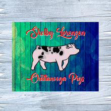 Load image into Gallery viewer, Show Pig Livestock Custom Sign with Blue Fence Background
