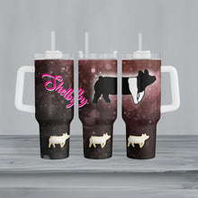 Load image into Gallery viewer, Personalized 40 oz tumbler with durable metal construction, handle, straw, and lid, ideal for showing off your livestock pride at events
