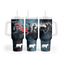 Load image into Gallery viewer, Custom 40 oz metal tumbler with handle, straw, and lid, showcasing vibrant designs for livestock lovers. Ideal for shows and everyday use.
